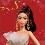 Barbie Signature 2025 Holiday fashhion Dol Brunetka se zlatostříbrnými šaty1