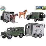Kids Globe Farming Land Rover metalowy z przyczepą do przewozu koni 26 cm rewers w pudełku1