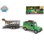 Metalowy rewers Globe Traffic Land Rover 28 cm z przyczepą i dinozaurem w pudełku1