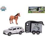 Kids Globe Traffic Volvo EX90 kov s přívěsem pro koně 28cm zpětný chod v krabičce1