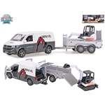 Kids Globe Traffic VW Transporter s přívěsem 27cm zpětný chod s mini bagrem v krabičce1